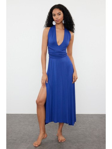 Trendyol Purple Midi Knitted Tie Beach Dress