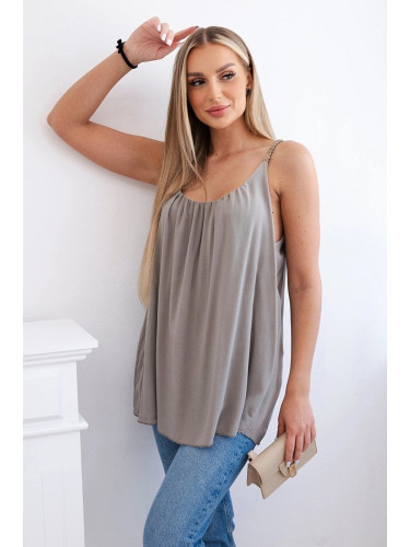 Women's viscose blouse with straps - light grey