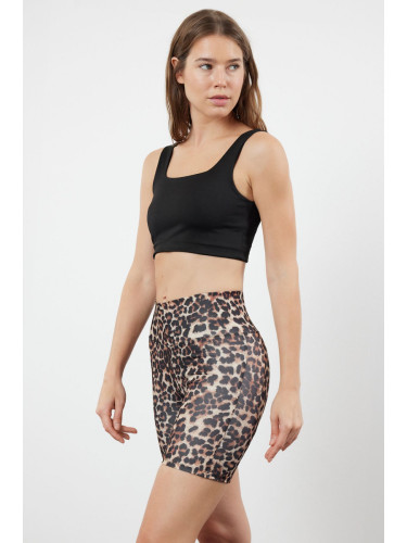 Trendyol Leopard Wide Waist Elastic Push Up and Extra Fitting Knitted Sports Shorts Tights
