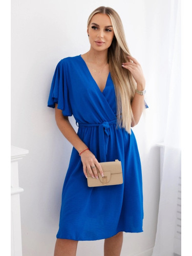Women's dress with a deep neckline - cornflower blue