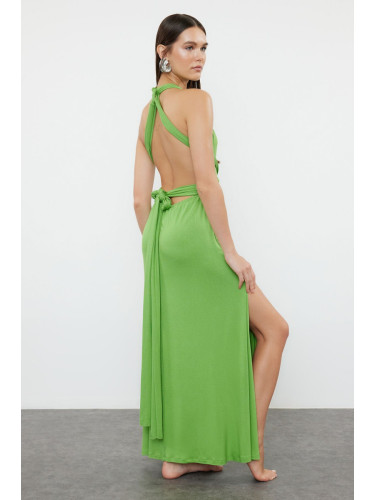 Trendyol Green Belted Maxi Knitted Tie Beach Dress
