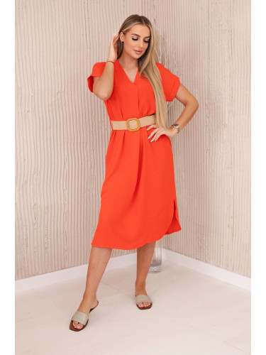 Women's dress with decorative belt - dark orange