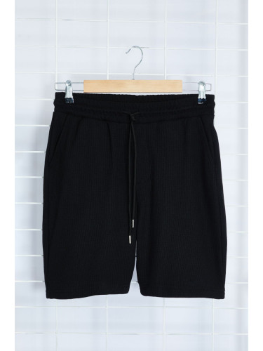 Trendyol Black Slim/Tight Fit Textured Waffle Elastic Waist Drawstring Shorts