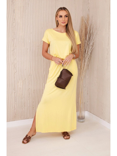 Women's viscose dress with pockets - yellow