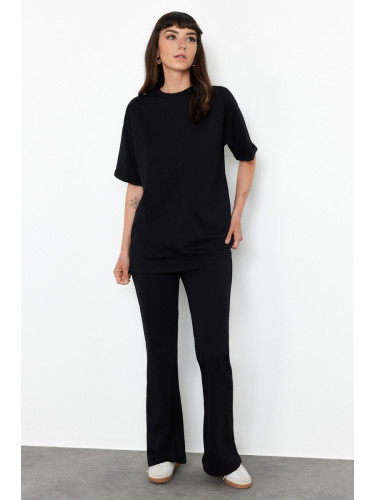 Trendyol Black 100% Cotton Oversize Pattern Spanish Leg Knitted Bottom-Top Set