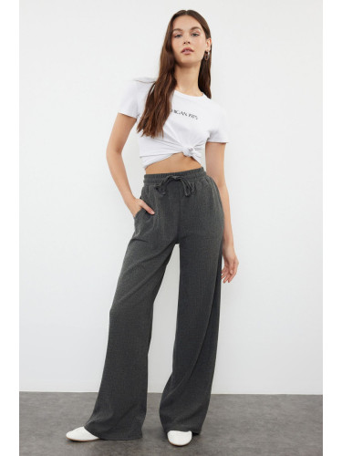 Trendyol Anthracite Premium Wide Leg Stretchy Knitted Trousers
