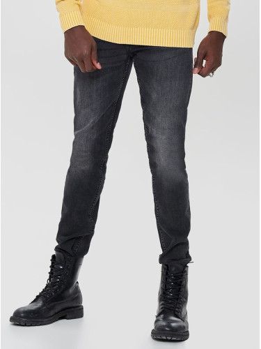 Dark grey slim jeans with only & sons loom effect