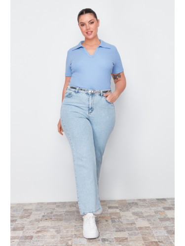 Trendyol Curve Blue Camisole Knitted Plus Size Blouse