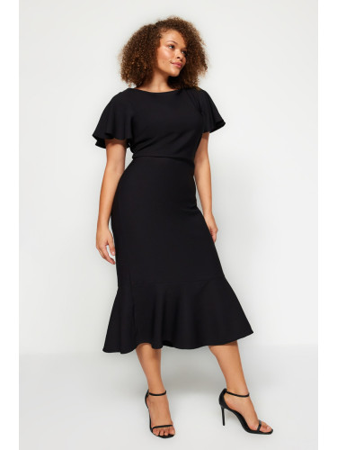Trendyol Curve Black Woven Dress with Ruffles on the sleeves