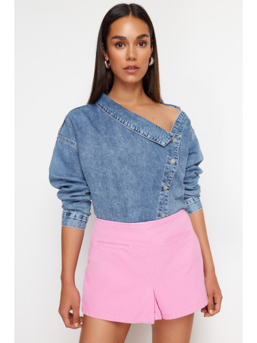 Trendyol Pink Pocket Detailed High Waist Denim Shorts