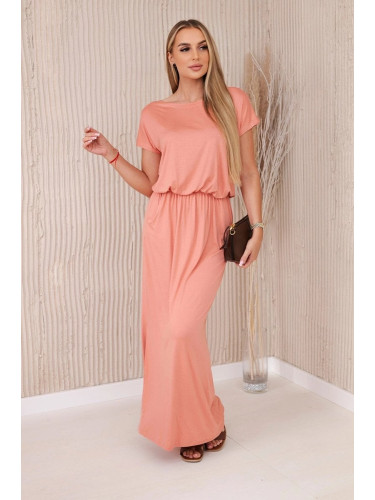 Women's viscose dress with pockets - dark apricot