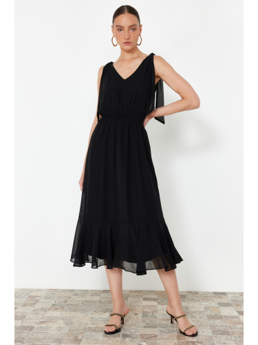 Trendyol Black A-Line Elastic Waist Chiffon Lined Maxi Woven Dress