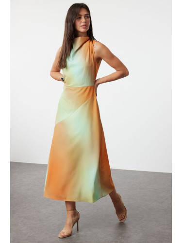 Trendyol Multi-Colored Collared Skirt with Cut-Out Detail Midi Woven Dress