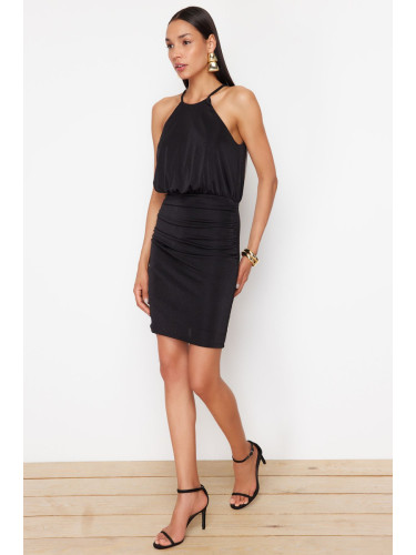 Trendyol Black Draped Shiny Surface Soft Textured Lined Knitted Mini Pencil Dress