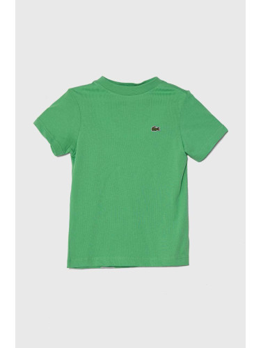 Детска памучна тениска Lacoste в зелено с изчистен дизайн