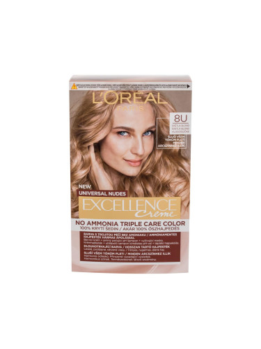 L'Oréal Paris Excellence Creme Triple Protection Боя за коса за жени 48 ml Нюанс 8U Light Blonde увредена кутия