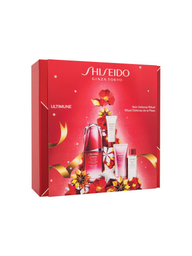 Shiseido Ultimune Skin Defense Ritual Подаръчен комплект серум за лице Ultimune 50 ml + почистваща пяна за лице Clarifying Cleansing Foam 15 ml + тоник за лице Treatment Softener 30 ml + крем за ръце Ultimune 40 ml увредена кутия