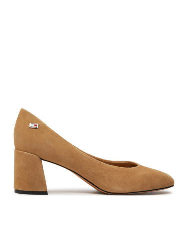 Tommy Hilfiger Обувки на ток Th Suede Mid Heel Block Pump FW0FW07717 Бежов