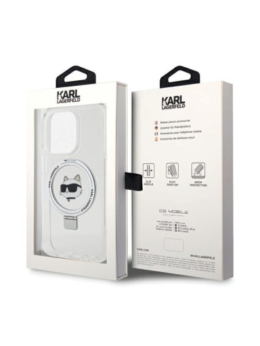 Оригинален кейс Karl Lagerfeld Ring Stand Choupette Head MagSafe, За iPhone 15 Pro (6.1), Прозрачен