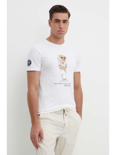 Памучна тениска Polo Ralph Lauren в бяло с принт 710939647