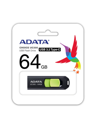Памет 64GB USB Flash Drive, A-Data UC300, USB 3.2 Gen 1 Type-C, черно-зелена