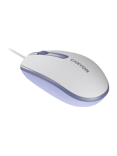 Мишка Canyon M-10 (CNE-CMS10WL), оптична (1000dpi), USB, бяло-лилава