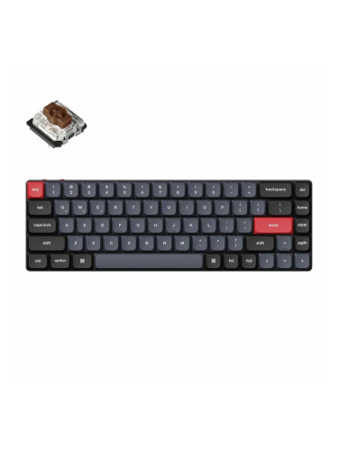 Клавиатура Keychron K7 Pro QMK/VIA (K7P-H3), механична, Hot-Swappable Low Profile Gateron Brown суичове, безжична, гейминг, Tenkeyless, RGB подсветка, черна, USB, Bluetooth