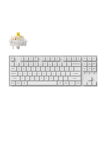 Клавиатура Keychron K8 Pro White QMK/VIA TKL (K8P-P4), механична, Hot-Swappable K Pro Banana суичове, безжична, гейминг, RGB подсветка, Plastic Frame, бяла, USB, Bluetooth