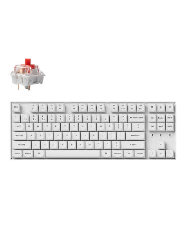 Клавиатура Keychron K8 Pro White QMK/VIA TKL (K8P-P1), механична, Hot-Swappable K Pro Red суичове, безжична, гейминг, RGB подсветка, Plastic Frame, бяла, USB, Bluetooth