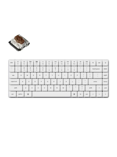 Клавиатура Keychron K3 White Pro QMK/VIA (K3P-Q3), механична, Hot-Swappable Gateron Low Profile Brown суичове, безжична, гейминг, RGB подсветка, бяла, USB, Bluetooth
