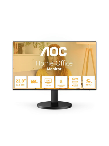 Монитор AOC 24B3CF2, 23.8" (60.45cm) IPS панел, 100Hz, Full HD, 4ms, 20 000 000:1, 250cd/m2, HDMI, USB, USB-C