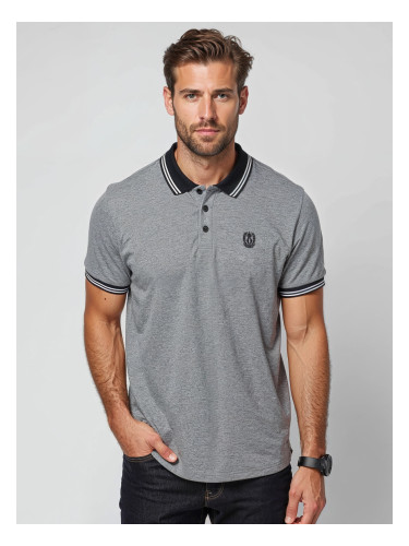Ombre Men's melange polo shirt with striped collar - black