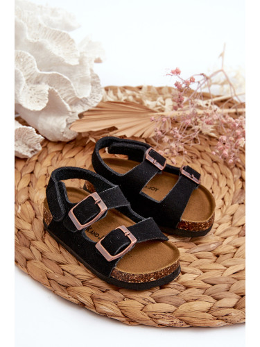 Boto Детски сандали с коркова платформа и велкро закопчаване черни Rorria