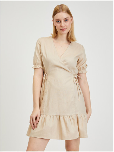 Beige women's linen wrap dress ORSAY