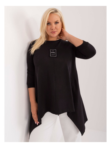 Black asymmetrical cotton blouse plus size