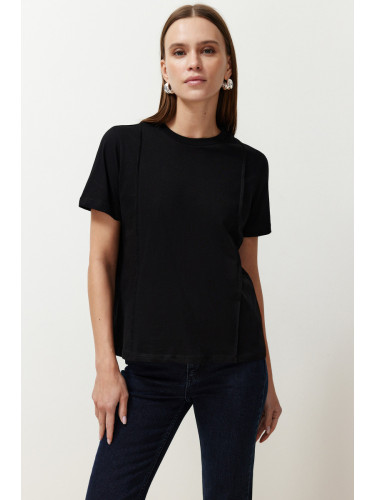 Trendyol Black 100% Cotton Crew Neck Ribbed Short Sleeve Regular Knitted T-Shirt