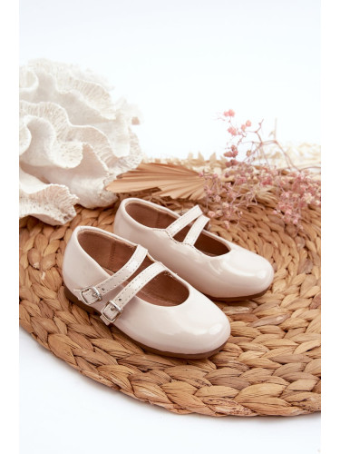 Patent leather children's ballet flats with straps, Beige Margenis