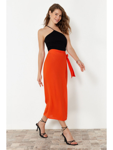 Trendyol Orange Tied Double Breasted Closure Viscose Fabric Maxi Length Woven Skirt