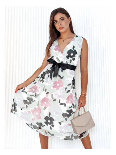 Бяла рокля CARIBBEA с флорален мотив