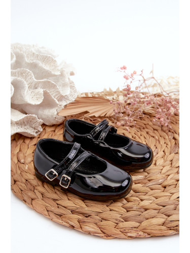 Boto Черни лачени детски обувки тип балерина с презрамки Margenis