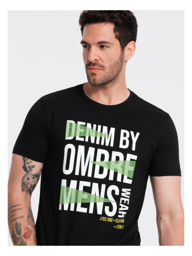 Ombre Men's cotton t-shirt with large inscription - black
