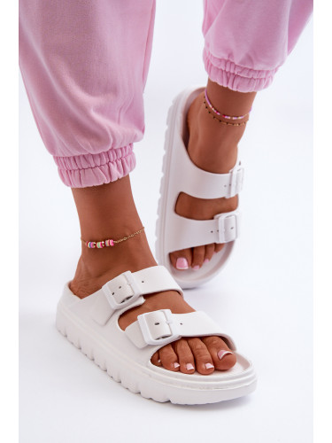 EVENTO Дамски бели джапанки на платформа Melorea