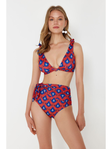 Trendyol Geometric Pattern Tie-Up High Waist Hipster Bikini Bottom