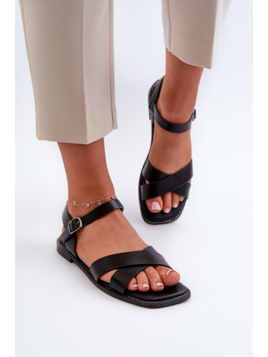 Women's flat sandals made of eco leather S.Barski Black