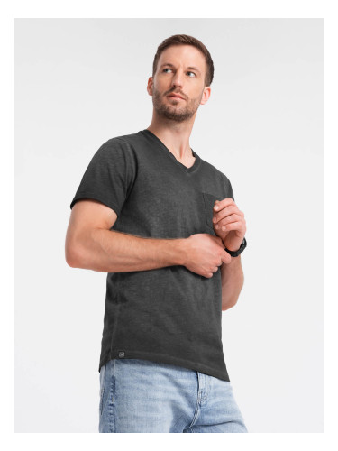 Ombre Men's brindle V-neck t-shirt with pocket - black