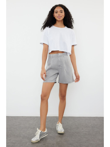 Trendyol Gray 100% Tencel™ Pleated Denim Shorts