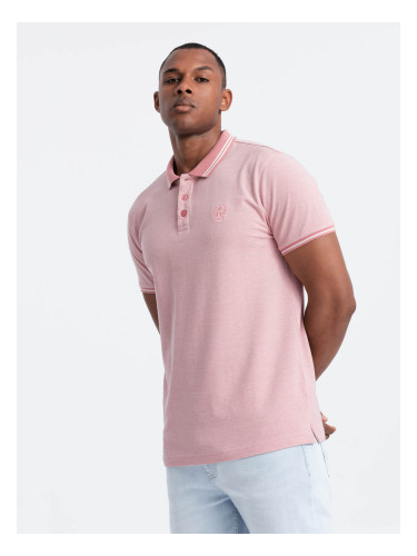 Ombre Melange men's polo shirt with striped collar - pink