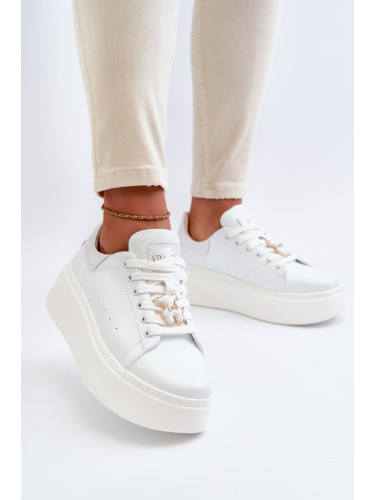 Women's leather platform sneakers with white Vinceza bear