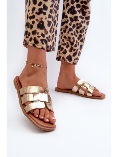 EVENTO Равни дамски джапанки от еко кожа Gold Risamay