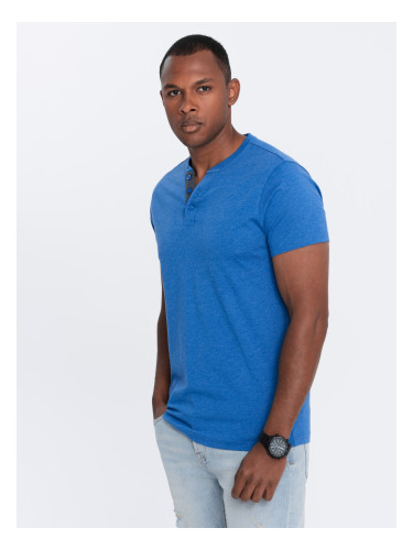 Ombre Men's t-shirt with round henley neckline - blue
